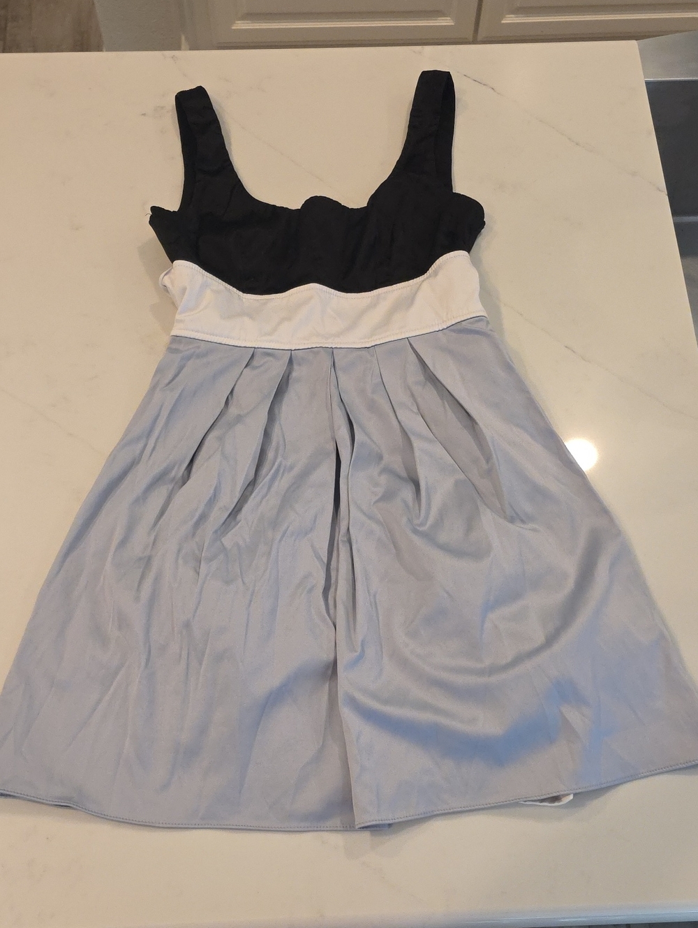 Jodi Kristopher Black, White & Light Blue Fit-and-Flare Mini Dress